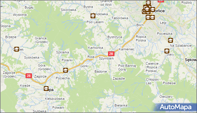 mapa Szymbark gmina Gorlice, Szymbark gmina Gorlice na mapie Targeo