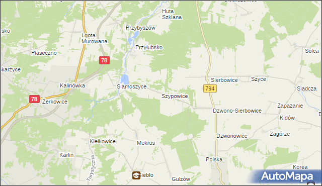 mapa Szypowice, Szypowice na mapie Targeo