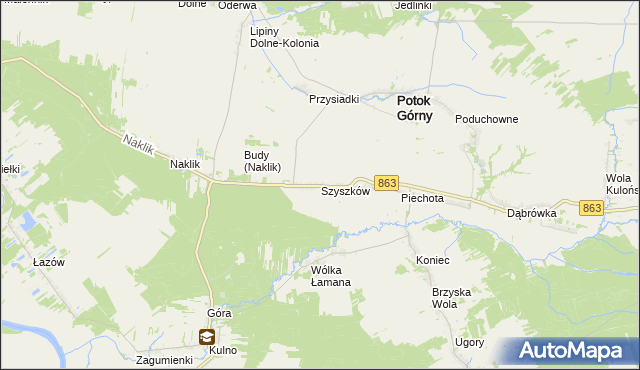 mapa Szyszków gmina Potok Górny, Szyszków gmina Potok Górny na mapie Targeo