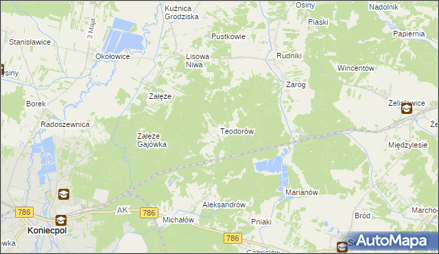 mapa Teodorów gmina Koniecpol, Teodorów gmina Koniecpol na mapie Targeo