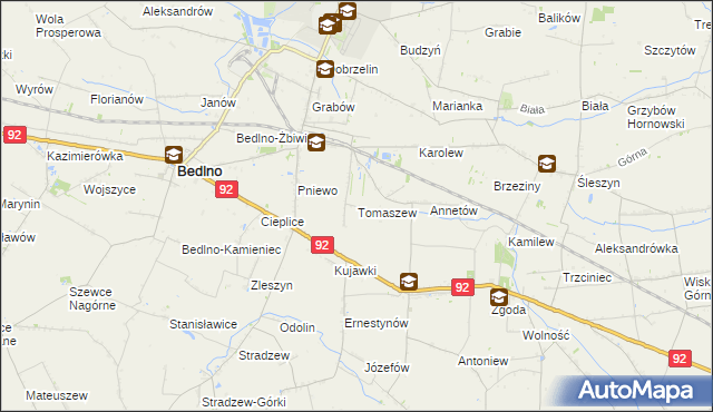 mapa Tomaszew gmina Bedlno, Tomaszew gmina Bedlno na mapie Targeo