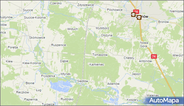 mapa Tomaszów gmina Żarnów, Tomaszów gmina Żarnów na mapie Targeo