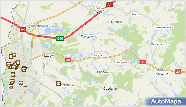 mapa Trójca gmina Zgorzelec, Trójca gmina Zgorzelec na mapie Targeo