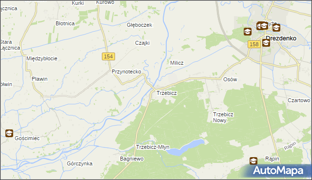 mapa Trzebicz gmina Drezdenko, Trzebicz gmina Drezdenko na mapie Targeo