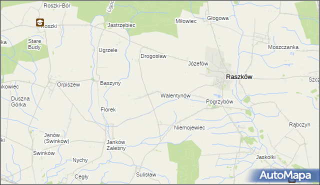 mapa Walentynów gmina Raszków, Walentynów gmina Raszków na mapie Targeo