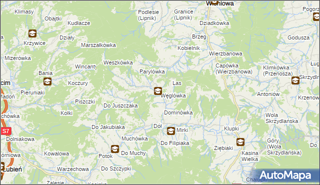 mapa Węglówka gmina Wiśniowa, Węglówka gmina Wiśniowa na mapie Targeo