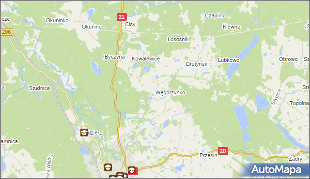 mapa Węgorzynko, Węgorzynko na mapie Targeo