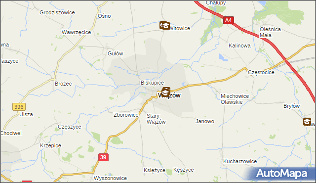 mapa Wiązów, Wiązów na mapie Targeo