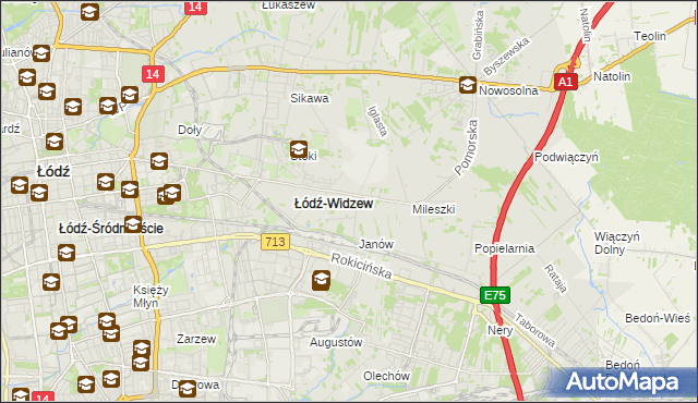 mapa Widzew, Widzew na mapie Targeo