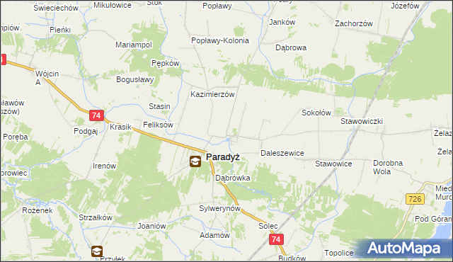 mapa Wielka Wola gmina Paradyż, Wielka Wola gmina Paradyż na mapie Targeo