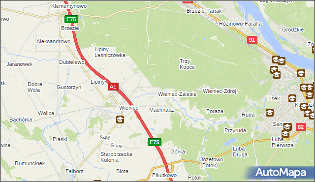 mapa Wieniec-Zalesie, Wieniec-Zalesie na mapie Targeo