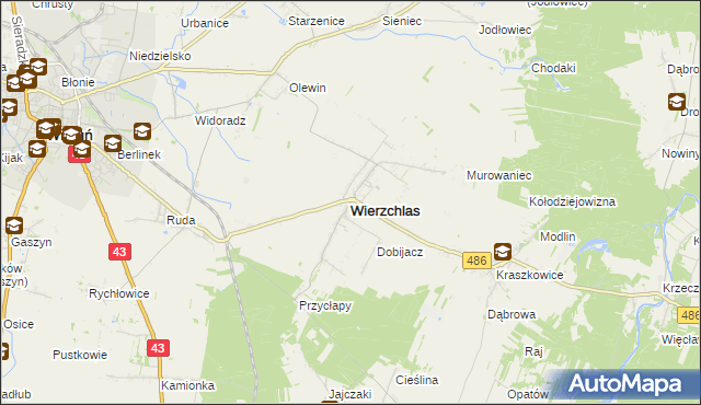 mapa Wierzchlas powiat wieluński, Wierzchlas powiat wieluński na mapie Targeo