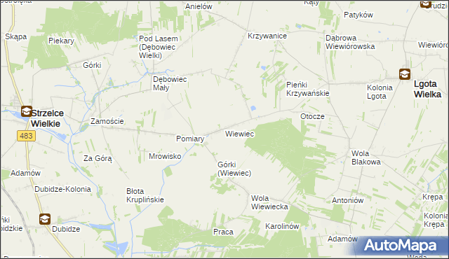 mapa Wiewiec, Wiewiec na mapie Targeo