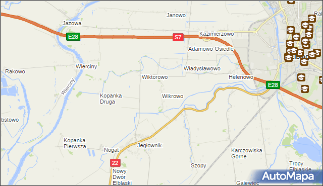 mapa Wikrowo gmina Gronowo Elbląskie, Wikrowo gmina Gronowo Elbląskie na mapie Targeo