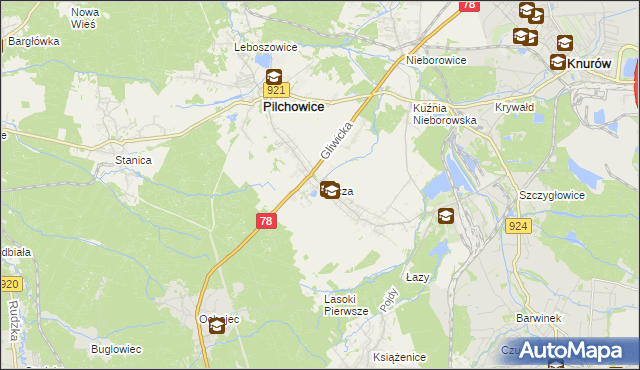 mapa Wilcza gmina Pilchowice, Wilcza gmina Pilchowice na mapie Targeo