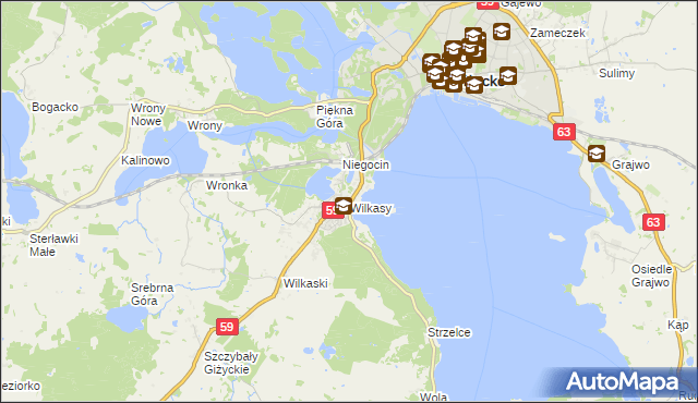 mapa Wilkasy gmina Giżycko, Wilkasy gmina Giżycko na mapie Targeo