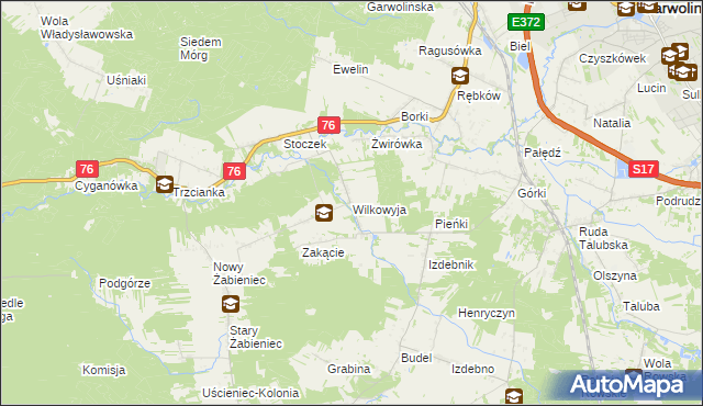 mapa Wilkowyja gmina Garwolin, Wilkowyja gmina Garwolin na mapie Targeo