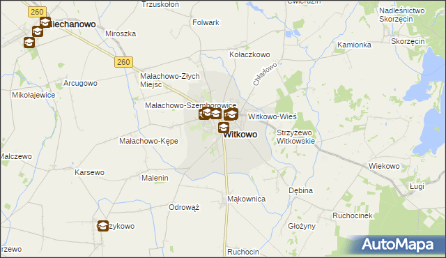 mapa Witkowo powiat gnieźnieński, Witkowo powiat gnieźnieński na mapie Targeo