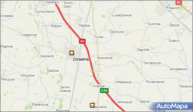 mapa Wojkowice gmina Żórawina, Wojkowice gmina Żórawina na mapie Targeo
