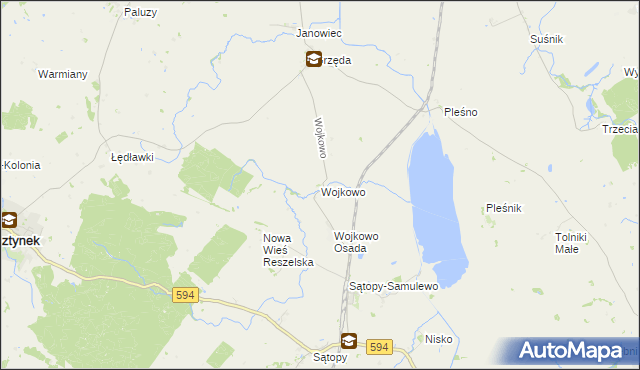 mapa Wojkowo gmina Bisztynek, Wojkowo gmina Bisztynek na mapie Targeo