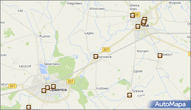 mapa Wojnowice gmina Opalenica, Wojnowice gmina Opalenica na mapie Targeo
