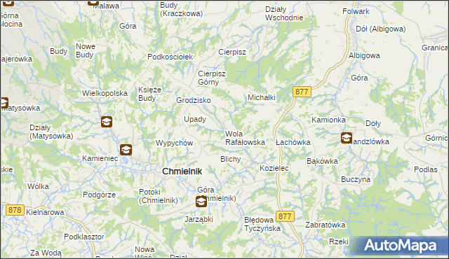 mapa Wola Rafałowska gmina Chmielnik, Wola Rafałowska gmina Chmielnik na mapie Targeo