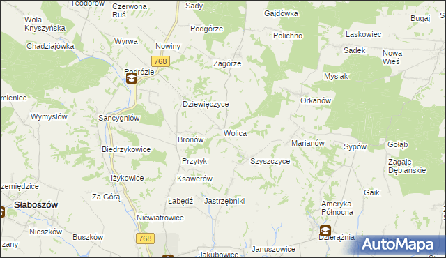 mapa Wolica gmina Działoszyce, Wolica gmina Działoszyce na mapie Targeo