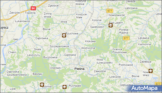 mapa Woźniczna, Woźniczna na mapie Targeo