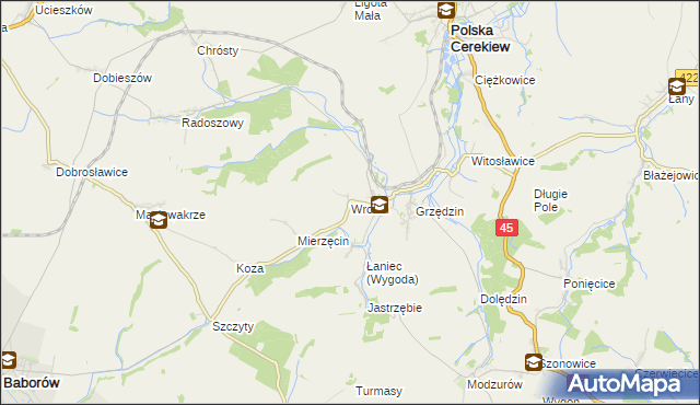 mapa Wronin gmina Polska Cerekiew, Wronin gmina Polska Cerekiew na mapie Targeo