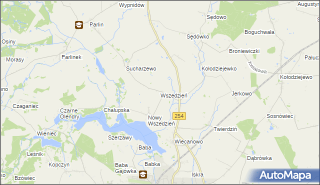 mapa Wszedzień gmina Mogilno, Wszedzień gmina Mogilno na mapie Targeo