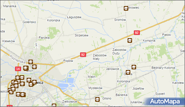 mapa Zabostów Mały, Zabostów Mały na mapie Targeo