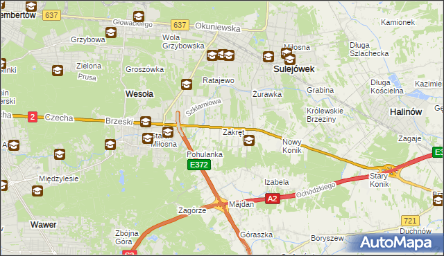 mapa Zakręt gmina Wiązowna, Zakręt gmina Wiązowna na mapie Targeo