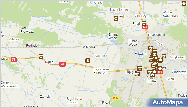 mapa Zalesie gmina Łuków, Zalesie gmina Łuków na mapie Targeo