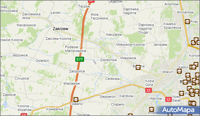 mapa Zdziechów gmina Zakrzew, Zdziechów gmina Zakrzew na mapie Targeo