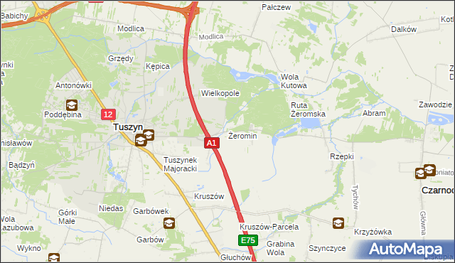 mapa Żeromin gmina Tuszyn, Żeromin gmina Tuszyn na mapie Targeo