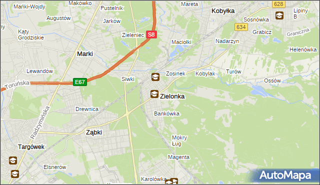 mapa Zielonka powiat wołomiński, Zielonka powiat wołomiński na mapie Targeo