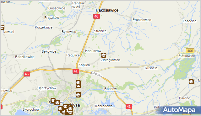mapa Złotogłowice, Złotogłowice na mapie Targeo