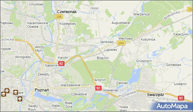 mapa Bogucin gmina Swarzędz, Bogucin gmina Swarzędz na mapie Targeo