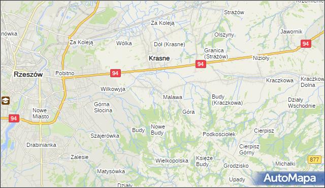 mapa Malawa gmina Krasne, Malawa gmina Krasne na mapie Targeo