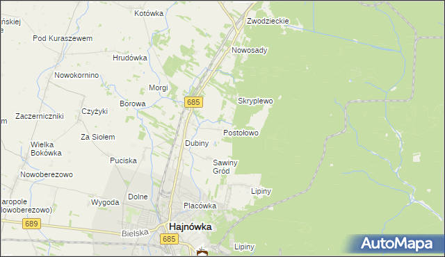mapa Postołowo gmina Hajnówka, Postołowo gmina Hajnówka na mapie Targeo