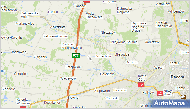 mapa Zdziechów gmina Zakrzew, Zdziechów gmina Zakrzew na mapie Targeo