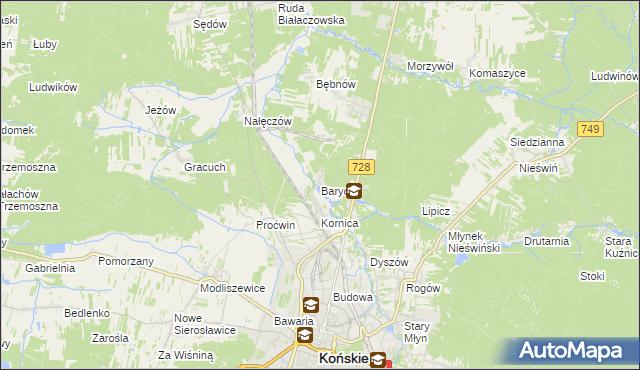 mapa Barycz gmina Końskie, Barycz gmina Końskie na mapie Targeo