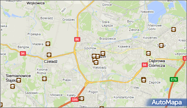 mapa Będzin, Będzin na mapie Targeo