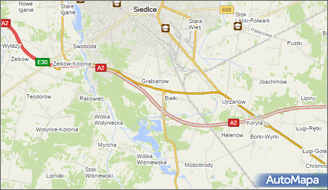 mapa Białki gmina Siedlce, Białki gmina Siedlce na mapie Targeo