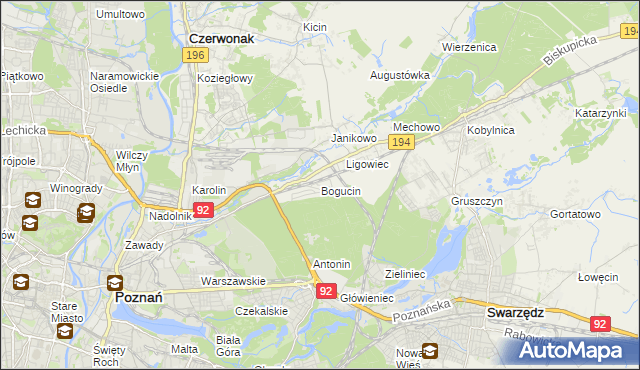 mapa Bogucin gmina Swarzędz, Bogucin gmina Swarzędz na mapie Targeo