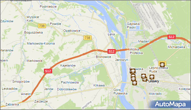 mapa Bronowice gmina Puławy, Bronowice gmina Puławy na mapie Targeo