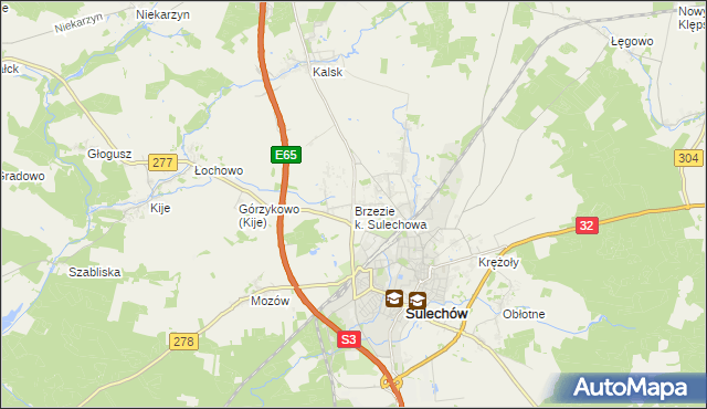mapa Brzezie k. Sulechowa, Brzezie k. Sulechowa na mapie Targeo