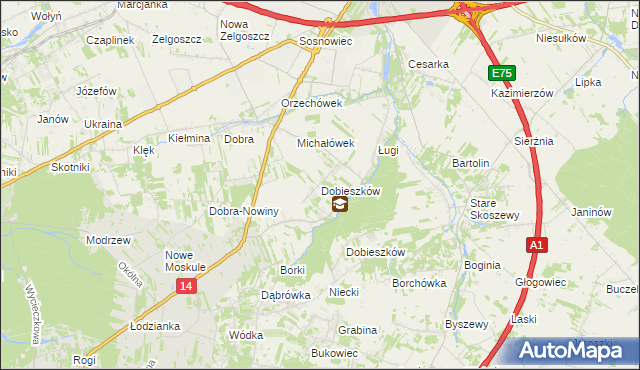 mapa Dobieszków gmina Stryków, Dobieszków gmina Stryków na mapie Targeo