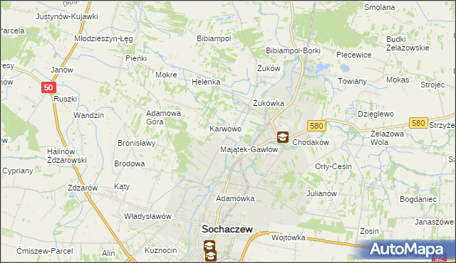 mapa Gawłów gmina Sochaczew, Gawłów gmina Sochaczew na mapie Targeo