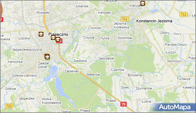 mapa Jastrzębie gmina Piaseczno, Jastrzębie gmina Piaseczno na mapie Targeo